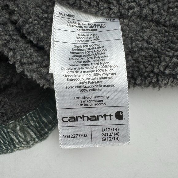 Carhartt Women's Jacket Large Fleece Lined Sherpa Flannel Snap Plaid Green - Picture 7 of 10